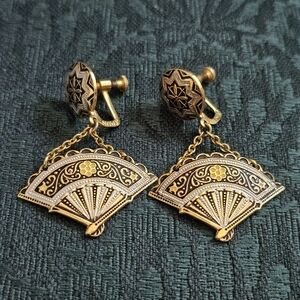 Damascene Fan Vintage Earrings Spain